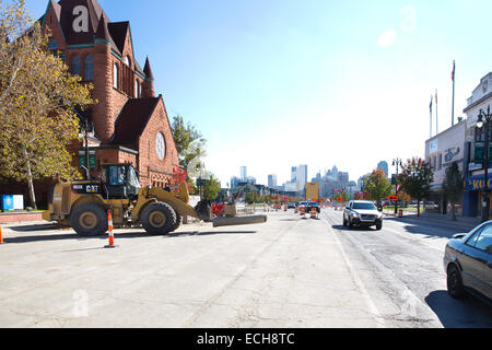 Projet de tramway 'M-1' sur Woodward Ave, Detroit, Michigan, USA. Le 23 octobre 2014. Banque D'Images