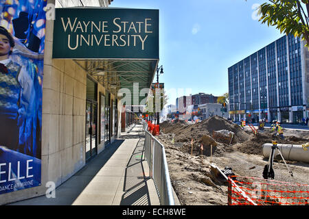 Projet de tramway 'M-1' sur Woodward Ave, Detroit, Michigan, USA. Le 23 octobre 2014. Banque D'Images