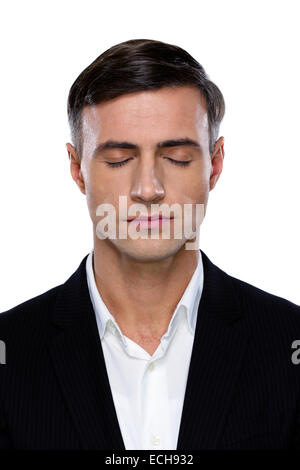 Closeup portrait of a businessman with closed eyes Banque D'Images