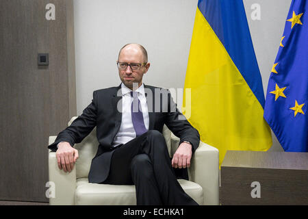 Bruxelles, Belgique. Le 15 décembre, 2014. Le Premier ministre ukrainien Arseni Iatseniouk avant la réunion au siège du Conseil européen à Bruxelles, Belgique le 15.12.2014 par Wiktor Dabkowski/dpa/Alamy Live News Banque D'Images