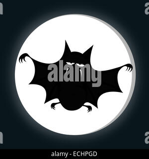 Un grand black fat bat est vous sourit avec une pleine lune (minuit silhouette) Banque D'Images