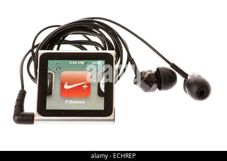 Apple iPod nano (7e génération) montrant l'option de menu fitness Nike + Banque D'Images