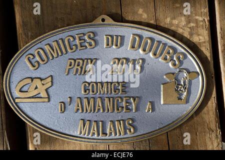 France, Doubs, Malans, comice agricole du canton d'Amancey, vaches vaches montbéliardes exclusivement, Prix Prix 2013 plaque Comice Doubs Banque D'Images