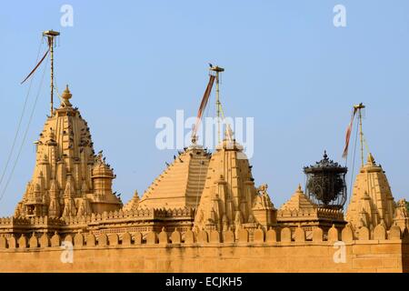 L'Inde, Rajasthan, Jaisalmer environs, Lodruva, Jain temple de Parshvanath (11-17th C) Banque D'Images