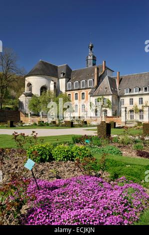 France, Somme, Argoules, abbaye Valloires, lits de fleurs dans les jardins Banque D'Images