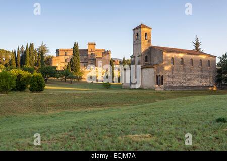 La France, Vaucluse, Le Parc Naturel Régional du Luberon (Parc Naturel Régional du Luberon), Lourmarin, étiqueté Les Plus Beaux Villages de France (Les Plus Beaux Villages de France), le château qui domine le village comprend 2 parties, l'ancien château o Banque D'Images