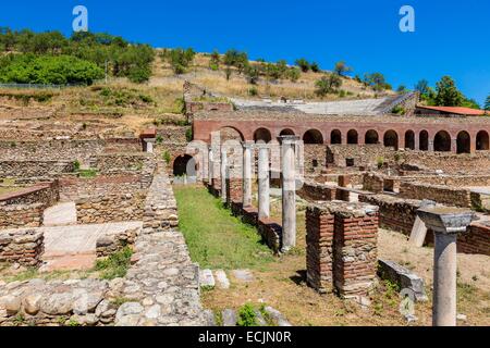 République de Macédoine, à 2 kms de Bitola, les ruines de Heraclea Linkestis fondée par Philippe de Macédoine au milieu du quatrième siècle avant J.-C. mosaïque AD de la Basilique Banque D'Images