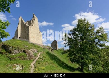 France, Creuse, Crozant, ruines de château médiéval, vallée de la Creuse Banque D'Images