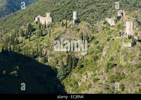 France, Aude, Portel des Corbières, les châteaux de Lastours Banque D'Images