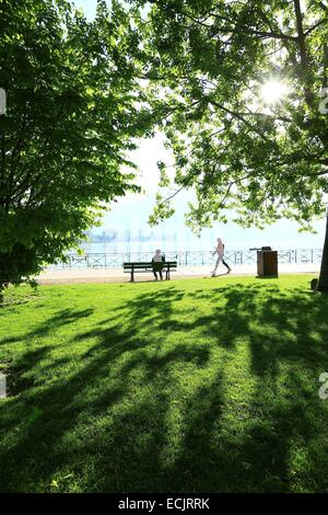 France, Haute Savoie, Annecy, jardins de l'Europe sur les rives du lac d'Annecy Banque D'Images