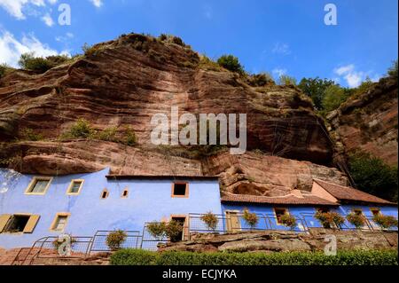 La France, Bas Rhin, Parc Régional des Vosges du nord (Parc Naturel Régional des Vosges du Nord), d'Eschbourg, Maisons des rochers (roche maisons) de la Petite-pierre, semi troglodytique maisons du 18e siècle et habité jusqu'en 1958 Banque D'Images