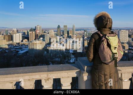 Canada, Québec, Montréal en hiver, le centre-ville et ses gratte-ciel du belvédère Kondiaronk Banque D'Images