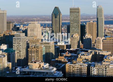 Canada, Québec, Montréal en hiver, le centre-ville et ses gratte-ciel du belvédère Kondiaronk Banque D'Images