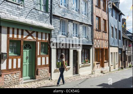 La France, l'Eure, Cormeilles, maisons à colombages, rue Pont Audemer Banque D'Images