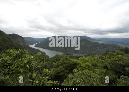 Vue sur la vallée et la rivière Sharavathi à Karnataka. c'est réservé à la maison de la forêt et les macaques à queue de lion Banque D'Images