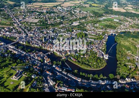France, Indre, Argenton sur Creuse, la ville (vue aérienne) Banque D'Images