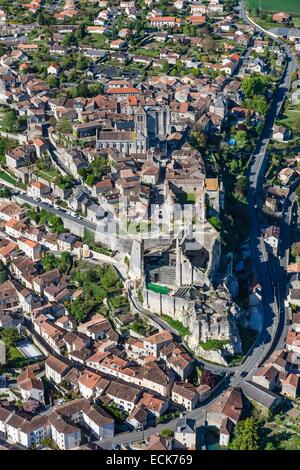 France, Vienne, Chauvigny, Saint Pierre collegiale, Gouzon donjon, Harcourt et châteaux Baronnial (vue aérienne) Banque D'Images