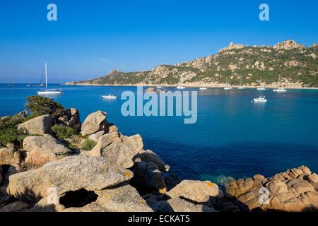 France, Corse-du-Sud, de Roccapina site naturel, génois tour surplombe les eaux turquoise bay Banque D'Images