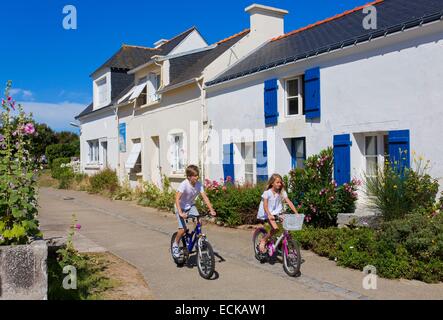 France, Morbihan, le Golfe du Morbihan, le Ponant îles, l'île de Houat, le village Banque D'Images