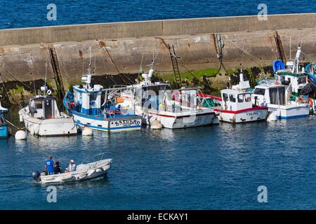 France, Morbihan, le Golfe du Morbihan, le Ponant îles, l'île de Houat, le port, les bateaux de pêche et les embarcations de plaisance Banque D'Images