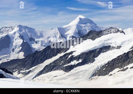 La Suisse, canton de Berne, Wengen, classé au Patrimoine Mondial de l'UNESCO, l'Aletschhorn peak Banque D'Images