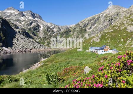 La France, l'Ariège, vallée d'Orlu, Orlu près d'Ax les Thermes, la réserve nationale de faune d'Orlu, lac d'En Beys et refuge Banque D'Images