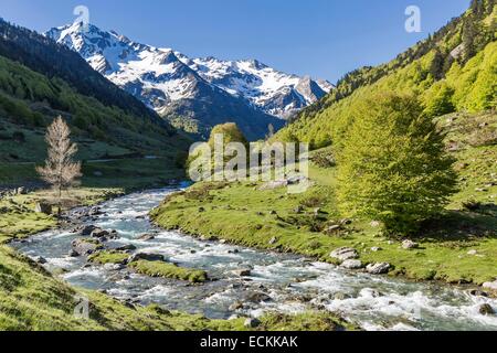 France, Pyrénées Atlantiques, vallée d'Ossau, Fabreges près du Pourtalet col et pic de Lurien Banque D'Images