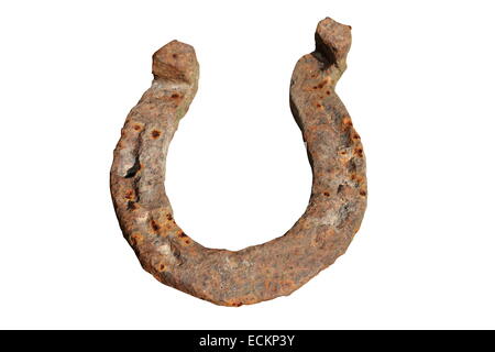 Rusty old horseshoe isolated over white background Banque D'Images