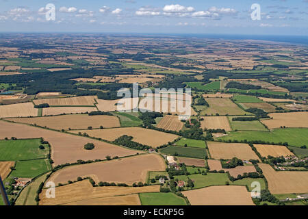 Vue aérienne de l'été sur des terres agricoles North Norfolk, UK Banque D'Images