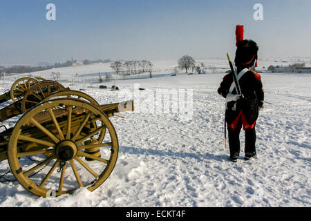 Bataille d'Austerlitz 1805 champ de bataille batterie d'artillerie à canon du soldat français sous la colline de Santon près du village de Tvarozna Napoléon guerres République tchèque Banque D'Images