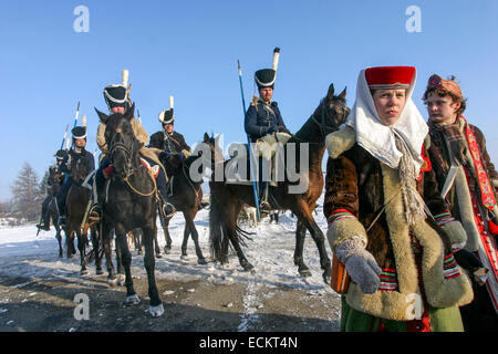 Reconstitution de la bataille d'Austerlitz (1805) troupes russes. Austerlitz champ de bataille République tchèque Banque D'Images