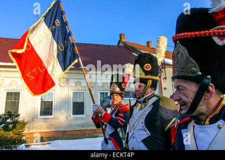 La reconstitution d'Austerlitz (1805) Les troupes françaises à Tvarozna village. Bataille d'Austerlitz République Tchèque Banque D'Images