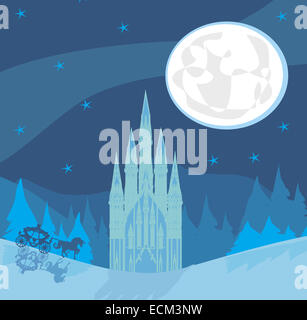 Silhouette d'une calèche et d'un château médiéval Banque D'Images