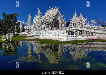 Wat Rong Khun, Le Temple blanc, Temple bouddhiste, Chiang Rai, Thaïlande Banque D'Images