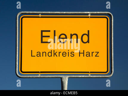 Les limites de la ville, signe de Elend ou la misère, district de Harz, Saxe-Anhalt, Allemagne Banque D'Images