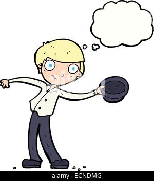 L'homme dessin animé tipping hat avec bulle pensée Illustration de Vecteur