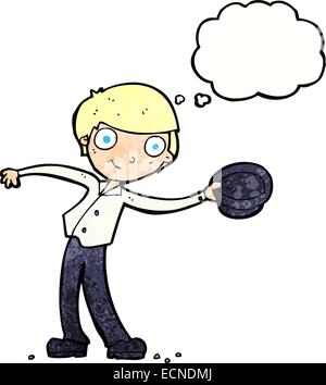 L'homme dessin animé tipping hat avec bulle pensée Illustration de Vecteur