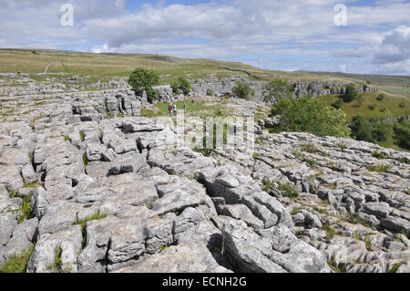 Le lapiez haut de Malham Cove, une formation de calcaire naturel un mile au nord du village de Malham dans Yorkshire Dales. Banque D'Images