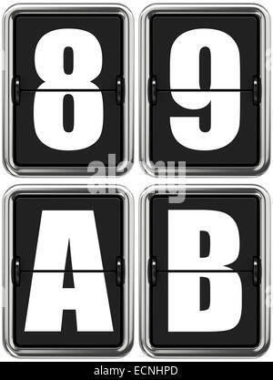 Les lettres A, B, et les chiffres 8, 9 sur l'affichage mécanique. Banque D'Images