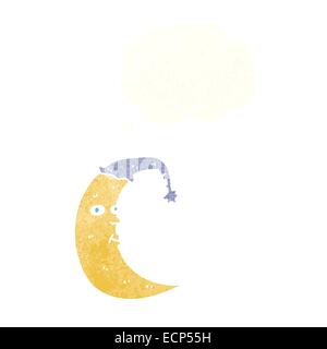 Sleepy moon cartoon avec bulle pensée Illustration de Vecteur