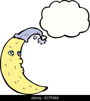 Sleepy moon cartoon avec bulle pensée Illustration de Vecteur