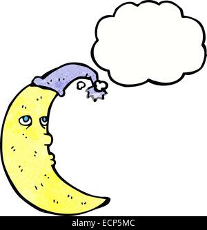 Sleepy moon cartoon avec bulle pensée Illustration de Vecteur