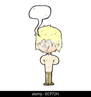 Cartoon happy scruffy boy with speech bubble Illustration de Vecteur