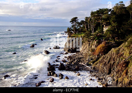 Vue sur la côte de Californie à partir de l'Institut Esalen à Big sur Montery county Banque D'Images