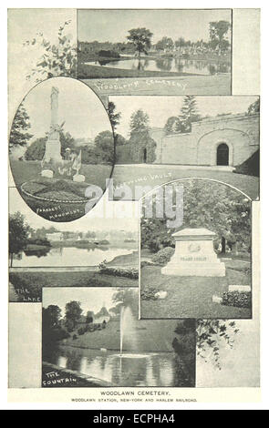 Une illustration de King datant de 1893, représentant le cimetière Woodlawn à New York. L’image montre l’importance historique et le paysage du cimetière, offrant un aperçu de son rôle en tant que site culturel et historique. Banque D'Images