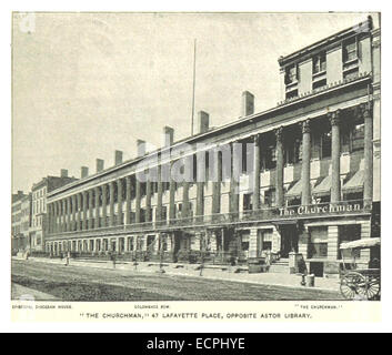 Une illustration de 1893 du répertoire de King’s New York City montrant les bureaux de Churchman au 47 Lafayette place, en face de la bibliothèque Astor, soulignant l’importance de la région dans l’industrie de l’édition. Banque D'Images