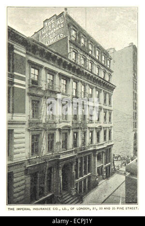 Une illustration de 1893 tirée du répertoire de King’s New York City représentant le bureau de l’Imperial Insurance Company aux 31, 33 et 35 Pine Street, New York. Banque D'Images