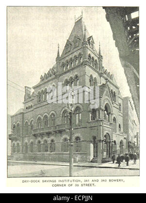 Une illustration de 1893 du volume de King’s New York City représentant la Dry-Dock Savings institution aux 341 et 343 Bowery. Le bâtiment était une partie importante du paysage financier de New York à l'époque. Banque D'Images