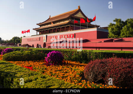 Tienanmen, porte de la paix céleste, l'entrée de la Cité Impériale, la Cité interdite à Pékin, Chine 2014. Banque D'Images