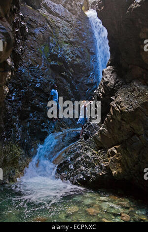 Randonneurs à ZAPATA CREEK FALLS dans la forêt nationale de Rio Grande - Colorado Rockies Banque D'Images